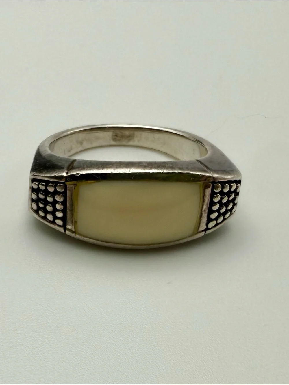 Cream White Stone Ring Sterling Silver 925 Vintage MCM size 6.5 Retro Thermoset